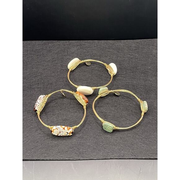 (3) Bourbon And Boweties Gold Tone Bangle Bracelets With Glass Stones SEE PICS - Picture 1 of 12